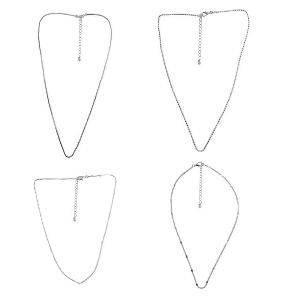 4 Piece Silver Tone Multi Chain Necklaces